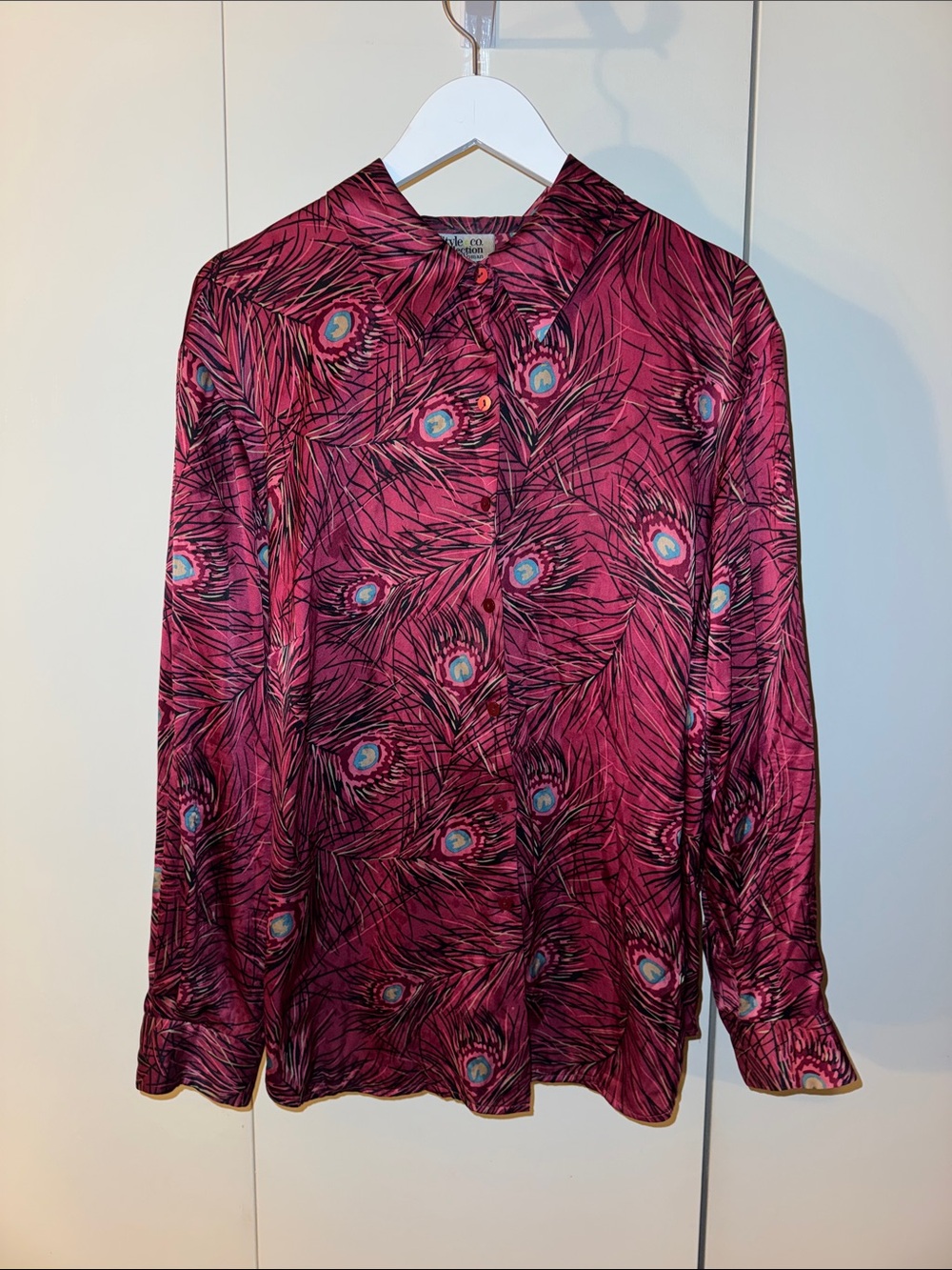 100% Silk Peacock Print Button-down